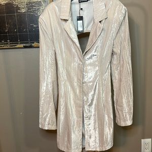 Cream, crushed velvet, open back bow the tip blazer dress